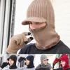 Berets 1 Set Fleece Lining Gloves Colorfast Hats Men Winter Knitted Face Cover Beanies