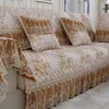 Housses de chaise ensembles de canapé de luxe haut de gamme couverture jaune Jacquard dentelle housses coton lin sectionnel canapé serviette