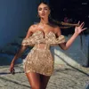 Partykleider 2022 Elegantes aushöhlen Gold Pailletten, figurbetontes Kleid Damenmode Damen trägerlos Sexy Stretch Nachtclub