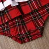 Ensembles de vêtements Noël né enfant en bas âge bébé fille vêtements dentelle barboteuse robe combinaison tenue rouge plaid volants à manches longues 220915