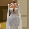 Grace Lace syrena sukienki wieczorowe Cape Sleeve Specjalna okazja sukienki Klejnot Kobiet Kobiet Długość podłogi Suknie na imprezę Vestido de Noiva de Mariee