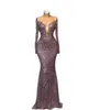 Plus size Arabisch Aso Ebi Mermaid Prom Dresses Lace kralen Lange mouw avond formeel feest tweede receptie 0915