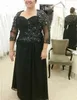 Black of the Bride Dresses A-line 3/4 Sleeves Sweetheart Beaded Lace Chiffon Appliques Beads Plus Size Groom Mother Dress for Wedding