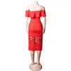 Ruffles Red Women Lady Cutouts One Piece Dresses Bandage Bodycon Sexig Runway Fashion Super Star Celebrity Outfits Dress Stxc3323