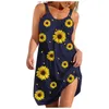Casual jurken zomer vrouwelijke strandkleding 3d print zonnebloem dames mouwloze halter boho vintage meisjes modefeestjurk