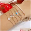 Charm Armbänder 6 Teile/satz Frauen Exquisite Kristall Schmetterling Sterne Blatt Edelsteine Geometrie Gold Armband Set Böhmischen Vintage Schmuck Acces Dhjr7