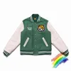 Men's Jackets Green Patchwork Human Made Girls Dont Cry Varsity Baseball Jacket Men Women Tiger Pattern Leather Sleeve Coat T220914