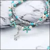 Anklets Bohemian Starfish Turtle Anklets för kvinnor Boho Elephant Owl Wave Charm Pärlor Stenkedjan Ankelarmband på benstrandsmycken Dhjrd