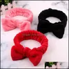 Party Favor Coral Fleece Bow Hair Band Solid Color Wash Makeup Mjuka pannband Fashion Girls Turban Head Wraps Accessories Drop D Dhgaj
