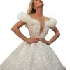 Luxury Feather Wedding Dress Custom Made Off The Shoulder Beads Illusion Ball Gown Outdoor Bridal Dresses