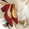 Chaussures habillées grande taille femme mariage mariée Bling pompes argent talons hauts paillettes bout pointu bateau dames rouge 8969L