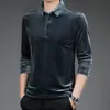 Polo's Gold Velvet Shirt Men voor heren Spring Fashion Business Business Long Sleeve Tee Slim Fit Man Button Kraag Tops Solid Camisa 220915