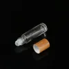 5ml Essential Oil Diffuser Clear Glass Roll On Bottle with Natural Bamboo Cap Stainless Steel Roller Ball