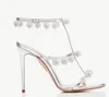 Perfetto lusso retrò designer donna Cha Crystal scarpe con cinturino design Aquazzures pompa pompe sandalo in pelle scamosciata da sposa festa di nozze signora tacchi alti muli 35-43