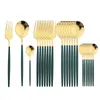 Dinnerware Sets 24Pcs Green Gold Cutlery Set For 8 User Stainless Steel Tableware Dinner Spoons Forks Teaspoon Kitchen Flatware