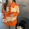 Damestruien maken stevige aanbiedingen - chique Korea vintage stripe clasp gebreide trui jas revers