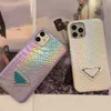 Custodie per iPhone di design Custodie per texture pelle laser Ji Sirena per Iphone X XsMas XR 11 12 13 Promax Cover posteriore Custodie per cellulari di moda