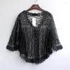 Women's Knits Vintage Gatsby Women's Lace Cardigan Big Size Flare Sleeve V Neck Thin Sheer Embroidery Mesh Striped Poncho Coat