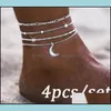 Ankjes vrouwen mode anklet sieraden dame moon hangers mtilayer vergulde sier charme enkelen golfketen 4 -delige set 2 5cy j2 drop dhivf