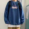 Sudaderas con capucha para hombre, sudaderas informales de lana cálida Harajuku 1997, jerséis sueltos coreanos de gran tamaño con estampado azul para mujer, S-4Xl para exteriores