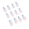 False Nails 24PCS Long Heart Rhinestone Fingernail Sticker Reusable For Women Girls Easy To Wear Manicure Press On C66