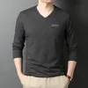 Men's TShirts Highend Brand V Neck Designer Luxury Korean T Shirt Men Cotton Mercerized long Sleeve TShirt Solid Color Fashion Top 220915