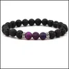 Brins de perles 8 mm Bracelet chakra noir Lave naturelle Roches volcaniques Colorf Femme Homme Force élastique Bracelets de perles Yoga 2 6Xd K2B Dhzst