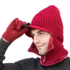Berets 1 Set Fleece Linting Gloves Color Pastast Hats Men Winter вязаная крышка лица шапочки
