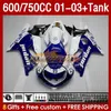 Injection Mold Fairings & Tank For SUZUKI GSXR750 GSXR-750 750CC K1 600CC 01-03 152No.7 GSXR 750 600 CC GSXR600 2001 2002 2003 GSXR-600 01 02 03 OEM Fairing blue factory
