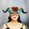 Feestbenodigdheden lolita bloemen oogmasker meisjes venetiaanse maskerade maskers gotische schapenhoorn voor vrouwen