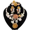Luxusgold Farbe Blumenschmuck Set Frauen ￼bertreiben Halskette Ohrringe Armb￤nder Ring Dubai Afrikanische Hochzeiten Geschenke