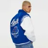 Herrjackor Hip Hop Baseballjacka Herr Streetwear Retro PU-ärm Läderbroderikappor Herr Harajuku Neutrals Blå Varsity Bomber Coat T220914