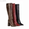 Boots Western Cowboy for Women Knee High Winter Snake Leather Long Pointed Low Heeled Sexy Shoes Woman Large Size L220915