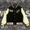 Men's Jackets Human Made Embroidered Leather Sleeve Cowhide Baseball Jacket Single Breasted Cardigan T220914