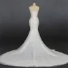 Tubo de vestido de noiva de sereia Top topo de renda de estilo europeu elegante renda linda cauda longa slim fit my71009
