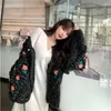 Women's Knits Thick Stitch Flower Embroidery Fashion Retro Sweater Overszie Black Button Cardigan Coat Fall Winter Women Clothes