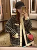 Women's Knits Tees EWQ Autumn Sweater Coat Retro Shirt Check Long Sleeve Single Breasted Plaid Loose Knit Cardigan Ladies QB321 220914