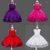 Girl Dresses Summer Lace Flower Dress Bow Elegant Appliques Sequined Christmas Ball Gowns First Communion For Girls