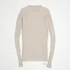 Damesbreien Tees dames trui trui pullover basic geribbelde truien katoenen tops gebreide vaste bemanning nek met duimgat 220915