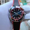 Mens Watch 44MM OMF Factory Ceramic Bezel Sapphire Cystal Red Rubber Strap Original Clasp Cal.8906 Automatic Movement OM Mechanical Super Luminous Watches