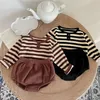 Zestawy odzieży Autumn Baby Baby Long Rleeve Ubrania niemowlęcia w paski Tops Strasze Shorts 2PCS Girl Stroje