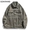 Мужские куртки Gonthwid Hip Hop Denim Jacket Streatwear Mens Vintage Painting Ruped Jean Coats 2022 Harajuku осень -хлопковые куртки зеленые хаки T220914