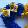 Couronne de fleurs décoratives en forme de cœur de tournesol artificiel, couleur contrastée bleu jaune, décoration de maison de vacances pour porte d'entrée