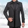メンズウールブレンドファッションメンミドルロングスカーフカラーコットンパッド冬の厚い暖かいウールジャケットコート男性トレンチコートオーバーコート220915