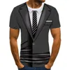 Camisetas de verano para hombre, traje de imitación de dos piezas para hombre, camiseta con estampado 3D, moda de ocio de gran tamaño