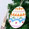 Feestdecoratie 10 pc's/set Happy Easter houten ornamenten schattige snijden van snijdende ei -vorm plakjes schijf met touwhangende hanger