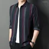 Erkekler Sıradan Gömlekler 2022 Marka Tasarımcı Çizgili Erkekler Men Giyim Kore Moda Uzun Kollu Gömlek Lüks Elbise Giysileri Forması 291