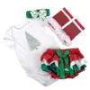 Kläderuppsättningar 4st Söt född babyflickor kläder klädtoppar bodysuit shorts byxor set till julfest 1: a födelsedagens sommarflickor kostym 220915
