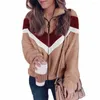 Pelliccia da donna pi￹ dimensioni da donna a strisce colorblock cappotto a maniche lunghe zip