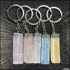 Keychains Natural Crystal Stone Key Chains Rock Mineral Pendm Dangle Rings Clasp Yellow White Pink Gypsum Selenite Quart Keychainshop Dhjvs